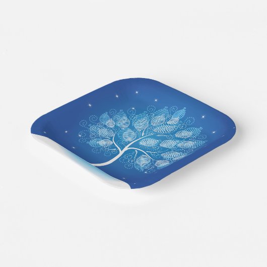 Assiettes En Carton Arbre Blanc Dans La Neige (Angulaire)