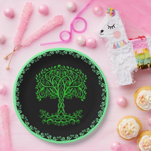 Assiettes En Carton Arbre Celtique Vert De Vie (Fête)