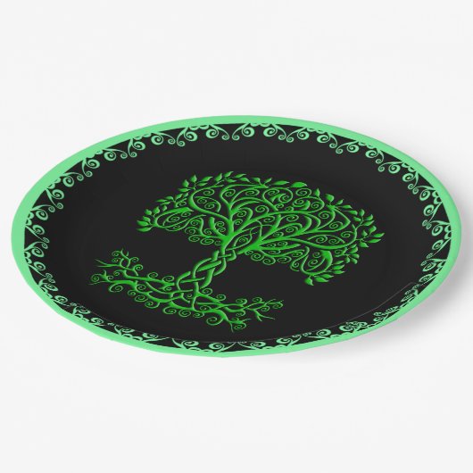 Assiettes En Carton Arbre Celtique Vert De Vie (Angle)