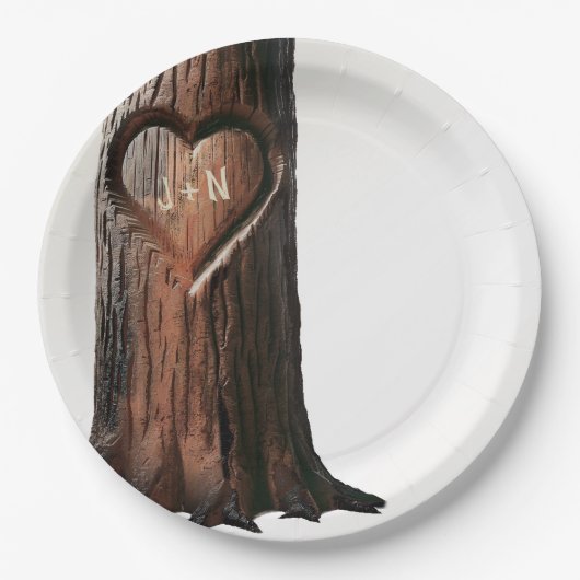 Assiettes En Carton Arbre creusé Souche de coeur Mariage rustique mini (Devant)