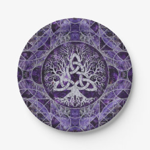 Assiettes En Carton Arbre de la vie avec l'améthyste et l'argent de