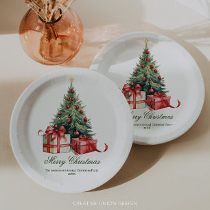Assiettes En Carton Arbre de Noël à l'aquarelle Écriture élégante