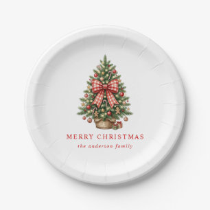 Assiettes En Carton Arbre de Noël à l'aquarelle élégant avec nœud en g