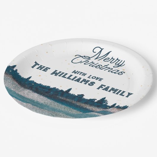 Assiettes En Carton Arbre de Noël avec neige Joyeux Noël (Angle)