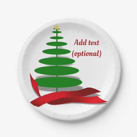 Assiettes En Carton Arbre de Noël avec ruban rouge (Devant)