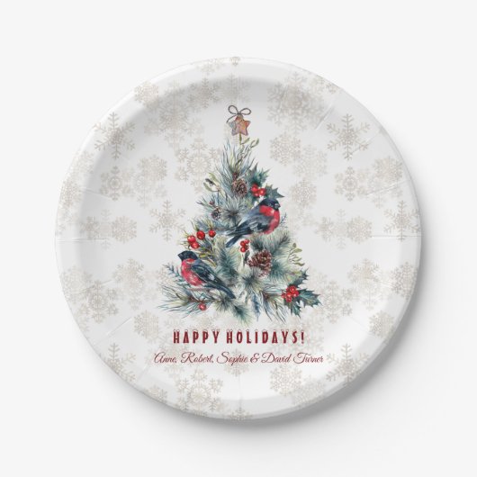 Assiettes En Carton Arbre de Noël Berries voeux de vacances Monogramme (Devant)