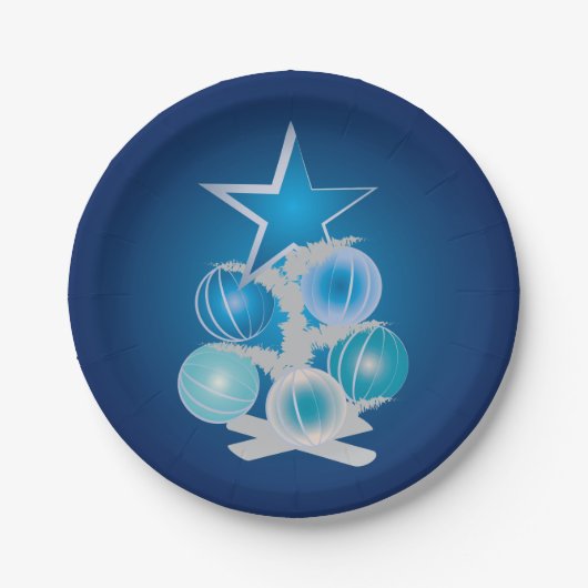 Assiettes En Carton Arbre de Noël bleu (Devant)