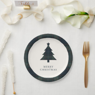 Assiettes En Carton Arbre de Noël bleu et vert de la marine