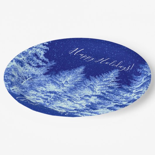 Assiettes En Carton Arbre de Noël bleu néon (Angle)