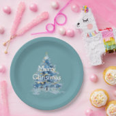 Assiettes En Carton Arbre de Noël bleu or (Fête)