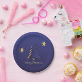 Assiettes En Carton Arbre de Noël bleu or élégant (Fête)