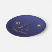 Assiettes En Carton Arbre de Noël bleu or élégant (Angle)