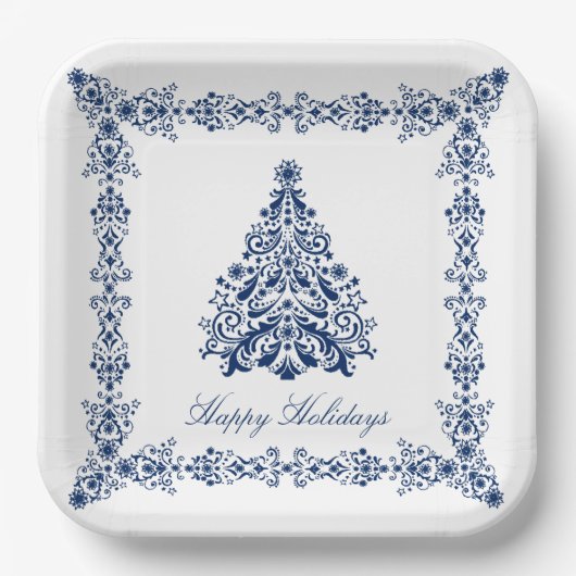Assiettes En Carton Arbre de Noël bleu Votre Arrière - plan et votre t (Recto)
