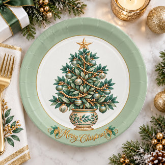 Assiettes En Carton Arbre de Noël botanique élégant de Noël