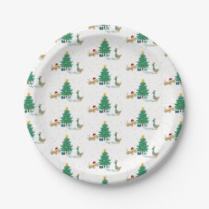 Assiettes En Carton Arbre de Noël chien et canard