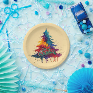 Assiettes En Carton Arbre de Noël coloré - Joyeux Déco de Noël
