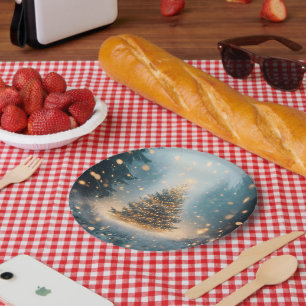 Assiettes En Carton Arbre de Noël de la Forêt enneigée Magique d'Hiver
