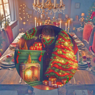 Assiettes En Carton Arbre de Noël de style Vintage