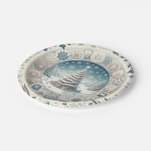 Assiettes En Carton Arbre de Noël d'hiver (Angle)