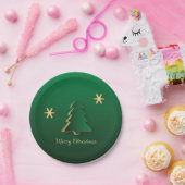 Assiettes En Carton Arbre de Noël élégant or vert (Fête)