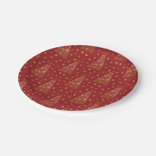 Assiettes En Carton Arbre de Noël élégant rouge et or (Angle)