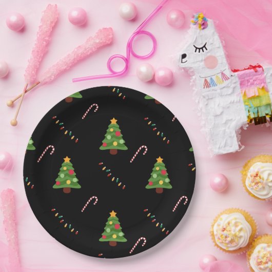 Assiettes En Carton Arbre de Noël en noir (Fête)
