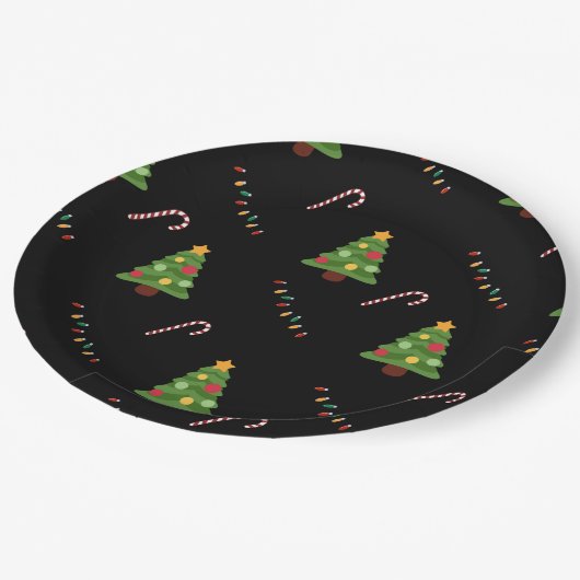 Assiettes En Carton Arbre de Noël en noir (Angle)