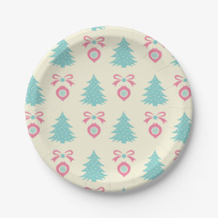 Assiettes En Carton Arbre De Noël Et Couleurs Pastel Motif Bauble