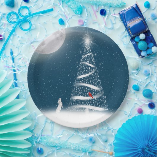 Assiettes En Carton Arbre de Noël étoilé et lune (Fête)