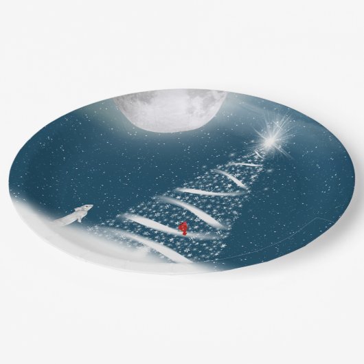 Assiettes En Carton Arbre de Noël étoilé et lune (Angle)