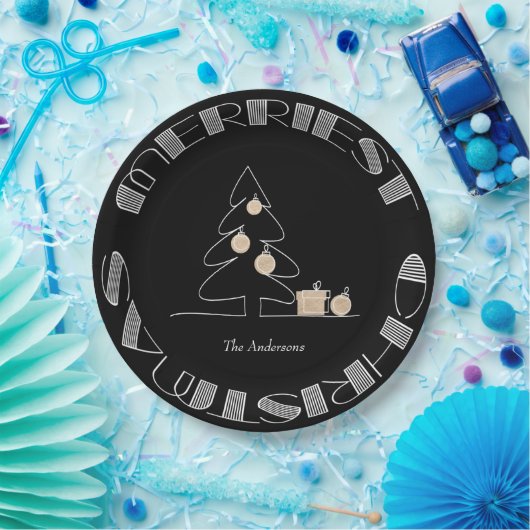 Assiettes En Carton Arbre de Noël le plus joli Noir (Fête)