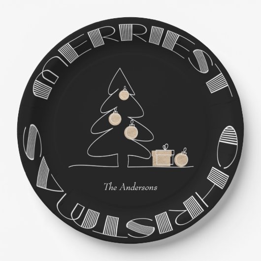 Assiettes En Carton Arbre de Noël le plus joli Noir (Devant)