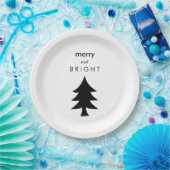 Assiettes En Carton Arbre de Noël moderne noir et blanc (Fête)