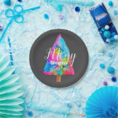 Assiettes En Carton Arbre de Noël modernes couleurs funky bleu et rose (Fête)