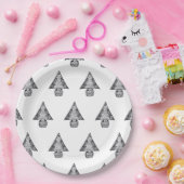 Assiettes En Carton Arbre de Noël Motif de dessin noir et blanc (Fête)