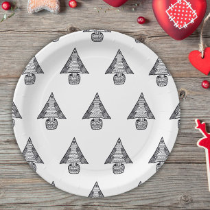 Assiettes En Carton Arbre de Noël Motif de dessin noir et blanc