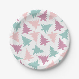 Assiettes En Carton Arbre de Noël motif rose pastel violet vert