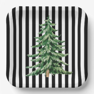 Assiettes En Carton Arbre de Noël noir et blanc