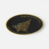 Assiettes En Carton Arbre de Noël noir et or sophistiqué (Angle)