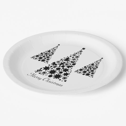 Assiettes En Carton Arbre de Noël noir moderne (Angle)