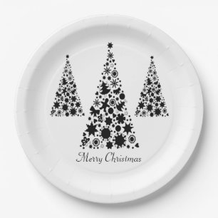 Assiettes En Carton Arbre de Noël noir moderne