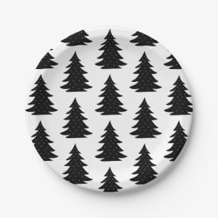 Assiettes En Carton Arbre de Noël noir scandinave minimaliste