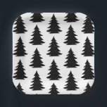 Assiettes En Carton Arbre de Noël noir scandinave minimaliste<br><div class="desc">Conte folklorique minimaliste européen Scandinave noir sapin forêt motif dessin d'illustration,  yuletide scandinave motif illustré fantaisie de Noël. Papier d'emballage de Noël scandinave.</div>