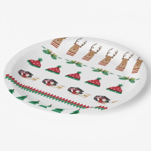 Assiettes En Carton Arbre de Noël Père Noël Reindeer présente Red Gree (Angle)