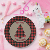 Assiettes En Carton Arbre de Noël rouge de frontière de plaid de (Fête)