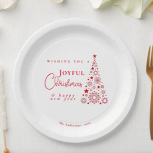 Assiettes En Carton Arbre de Noël Rouge Festif