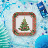 Assiettes En Carton Arbre de Noël Rouge plaqué avec Holly (Fête)