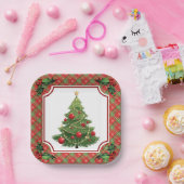 Assiettes En Carton Arbre de Noël Rouge plaqué avec Holly (Fête)