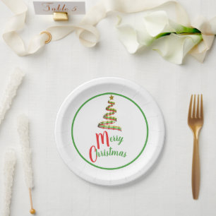 Assiettes En Carton Arbre de Noël rouge, vert et or