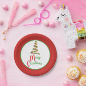 Assiettes En Carton Arbre de Noël rouge, vert et or (Fête)